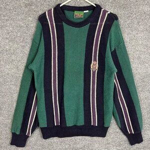 Vintage 80's Hunting Horn Men's‎ Sweater Embroidered Crest Stripe geometric Size